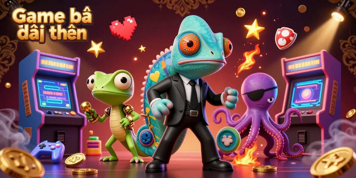 Experience excitement with Game bài đổi thưởng, featuring dynamic gaming scenes and vibrant characters.