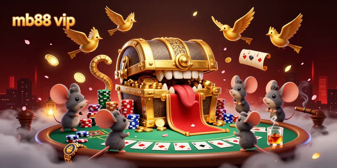 Các chú chuột phiêu lưu đuổi theo kho báu từ mb88 vip, giữa những thẻ bài poker và chip màu sắc.