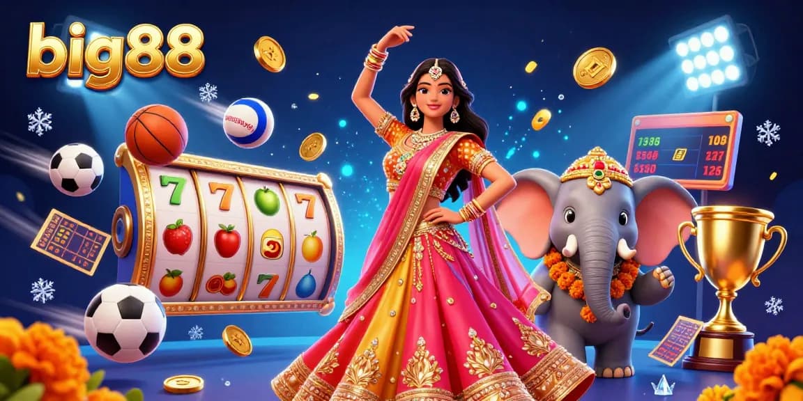 Engage with big88's exciting slots, showcasing vibrant symbols and festive decorations.