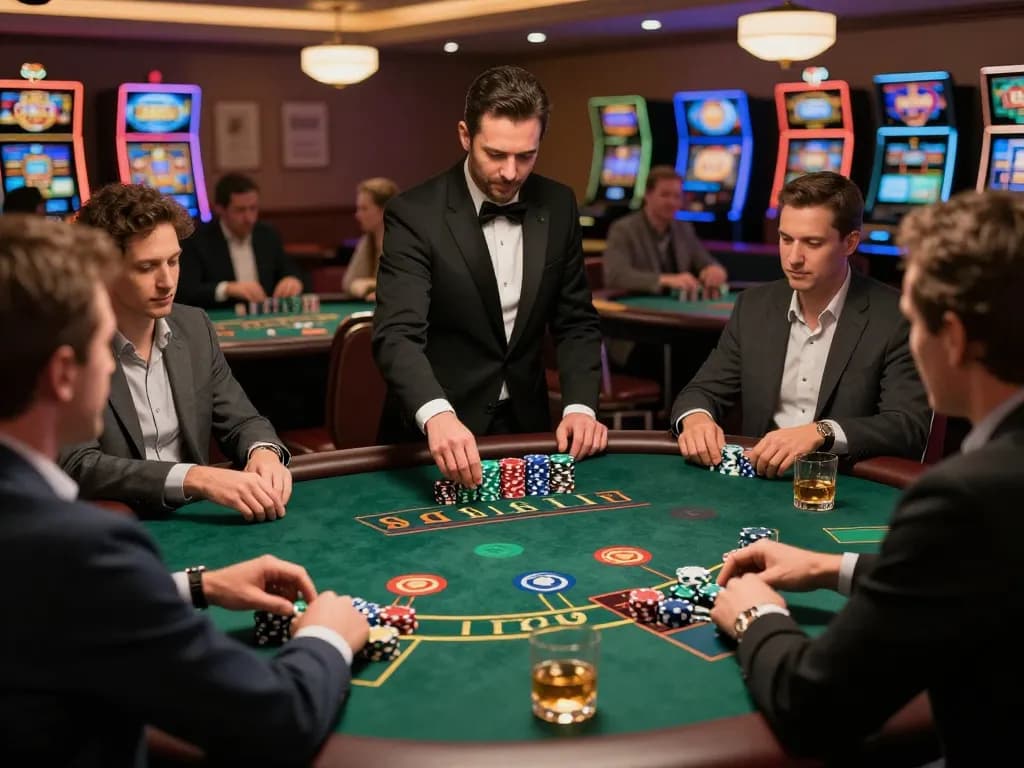 Engage in the thrilling blackjack game at a bustling casino showcasing tic88 experience with dynamic action and players.