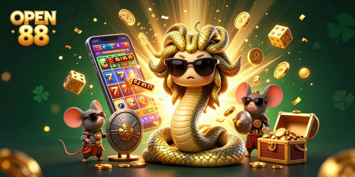 Engage in thrilling gaming with OPEN 88's vibrant casino-themed illustration full of excitement and fun.