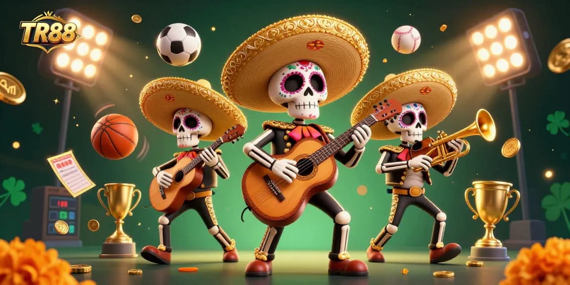Experience the thrills of TR88 with a colorful mariachi band amidst vibrant sports elements.