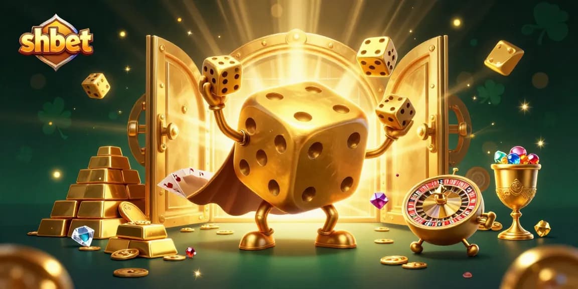 Engage in exciting gameplay at shbet with dazzling golden dice and brilliant casino elements.