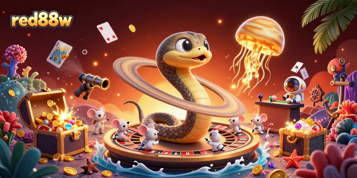 Experience the excitement of betting on red88w's cosmic roulette with playful characters and stunning visuals.