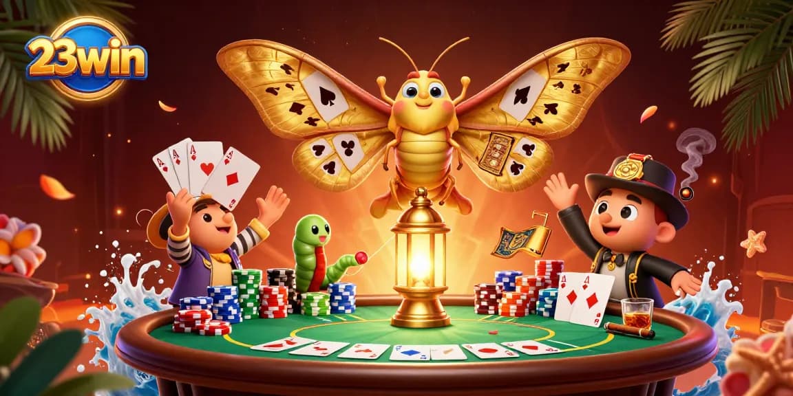 Experience gaming excitement with 23win inspired by poker, vibrant 3D casino scene illustration.