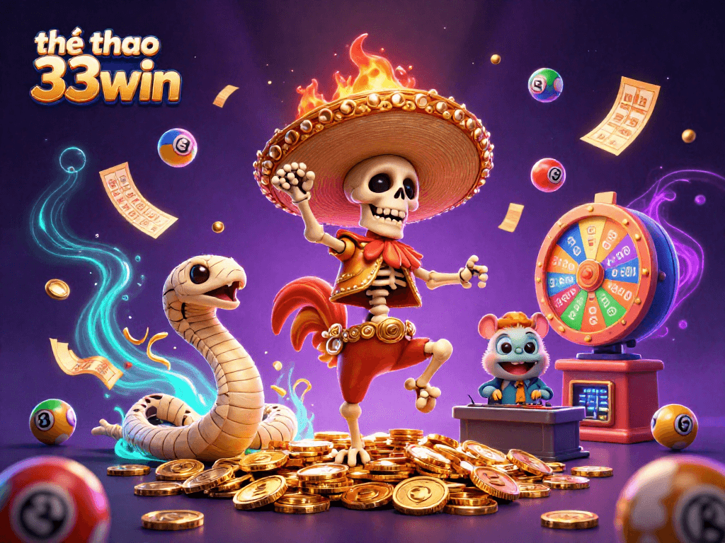 Experience thrilling sports betting action with thể thao 33win, featuring a vibrant 3D illustration of dynamic characters and games.