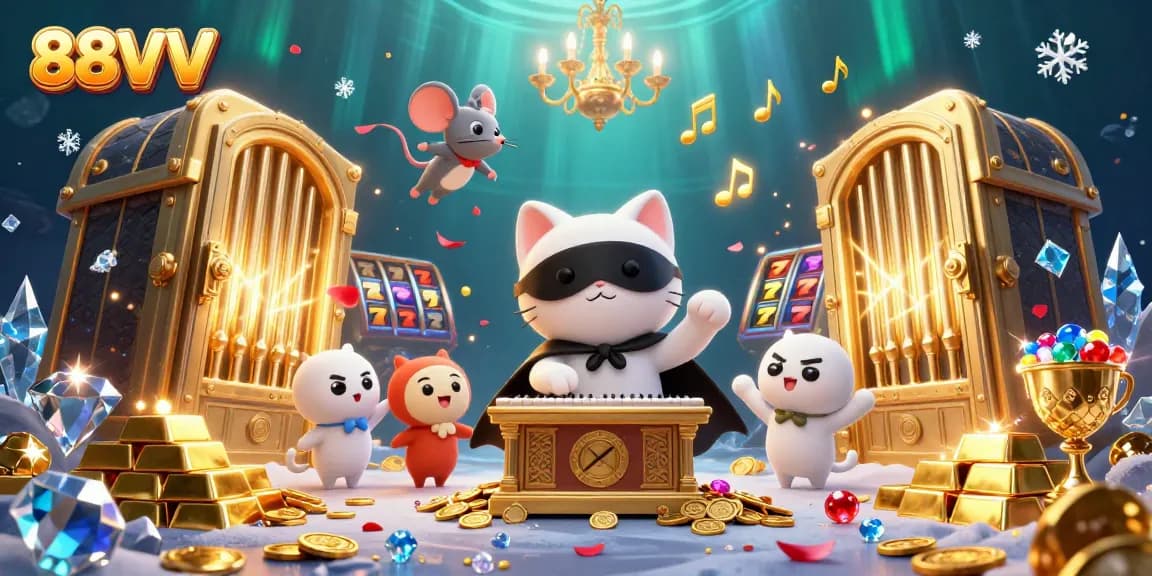 Experience the thrill of 88VV with dynamic casino elements in a vibrant 3D illustration.