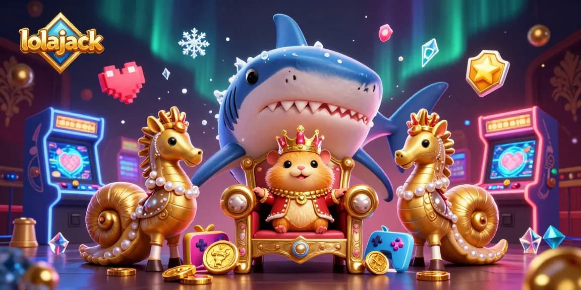 Play engaging games at lolajack, a vibrant casino with colorful arcade elements and royal characters.