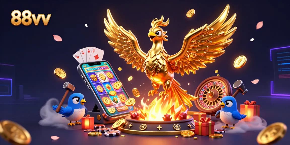 Experience thrilling gaming adventures with the 88vv phoenix amidst vibrant casino elements.