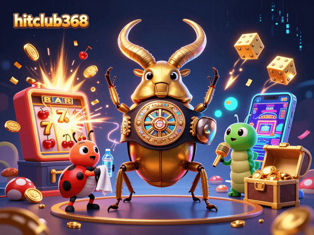 Engage with hitclub368's vibrant 3D casino scene showcasing animated gaming excitement and winning potential.