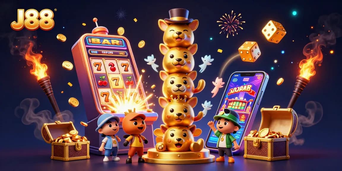Experience winning moments at J88 with a dynamic casino scene filled with vibrant elements and jackpot excitement.