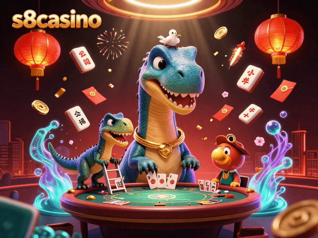 Experience thrilling gameplay at s8casino with vibrant, dynamic 3D casino scene illustration.