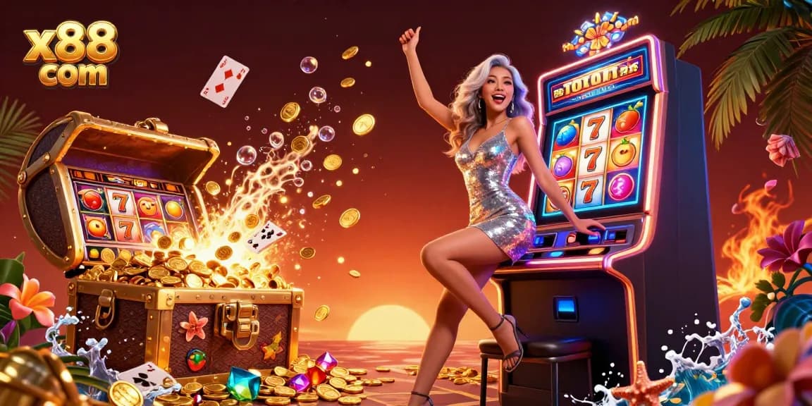 Experience wins at x88 com with a stunning jackpot celebration in a vibrant casino scene.