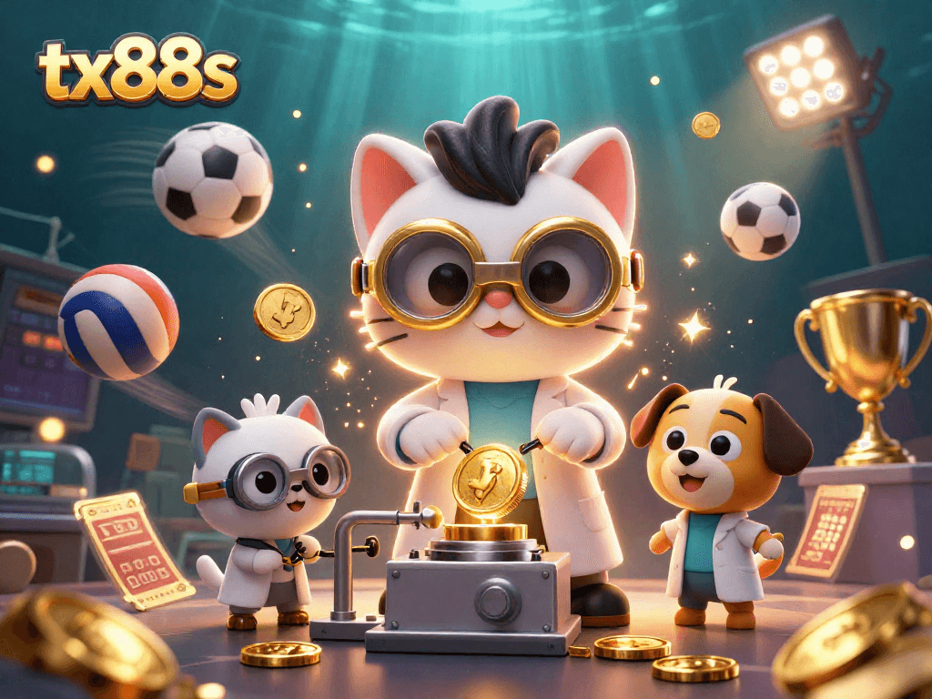 Experience tx88s gameplay with animated characters, sports betting elements, and vibrant visuals.
