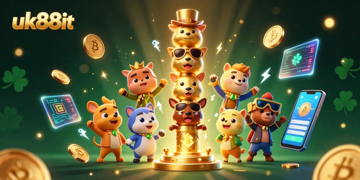 Experience thrilling action at uk88it with a colorful totem icon surrounded by crypto coins and casino elements.