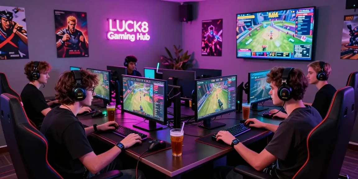 LUCK8 gaming session with friends showing competitive spirit and high-tech setup.