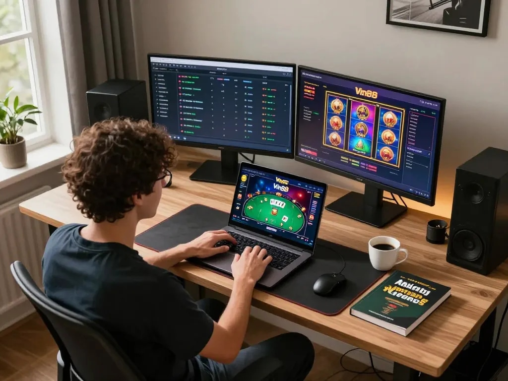 Engaging online gaming experience with Vin88 interface displayed on laptop, showcasing strategic gameplay.