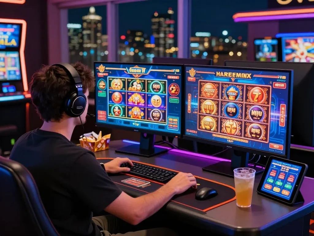 Engaging online casino scene with MM88 gaming interface, vibrant atmosphere, and user interaction.
