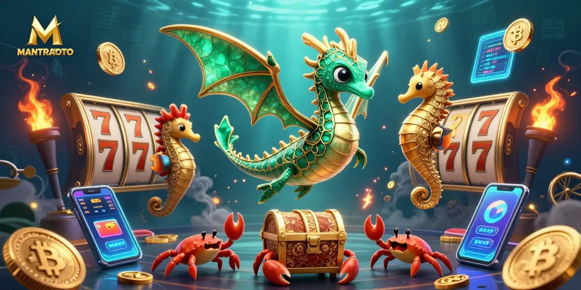 Engage in thrilling gameplay with MANTRATOTO, where a vibrant sea dragon and treasures await!