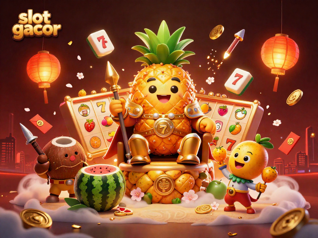 Engage with slot gacor featuring a golden pineapple king and dynamic casino elements.