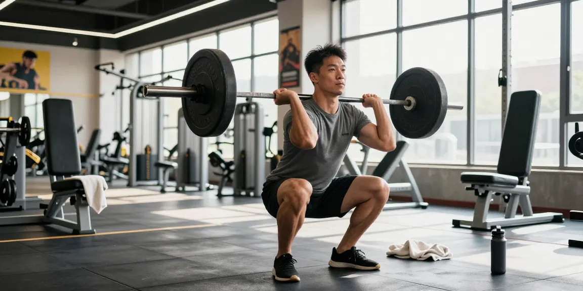 Bodybuilder performing a squat in a dynamic gym environment showcasing Prime Pharma Steroiden.