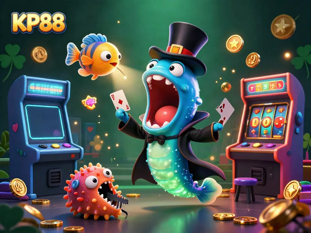 Experience exciting KP88 gaming with a cartoon eel magician performing card tricks
