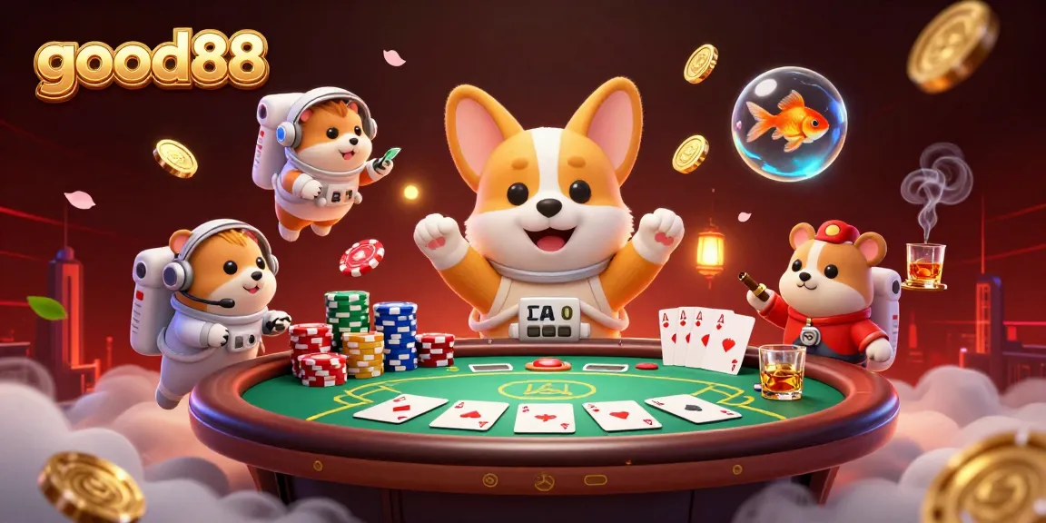 Experience high-stakes play with good88 in an ultra-detailed 3D casino scene featuring vibrant characters.