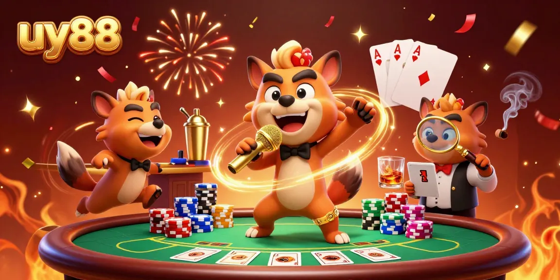 Experience the excitement of uy88 at a vibrant casino club in this detailed illustration.