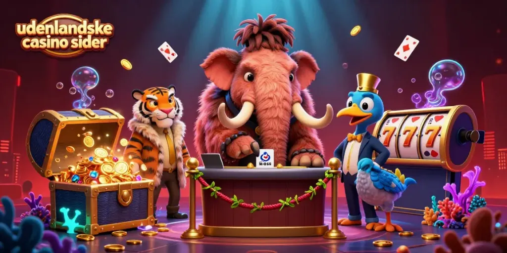 Check IDs at the door for udenlandske casino sider with vibrant casino-themed illustration.