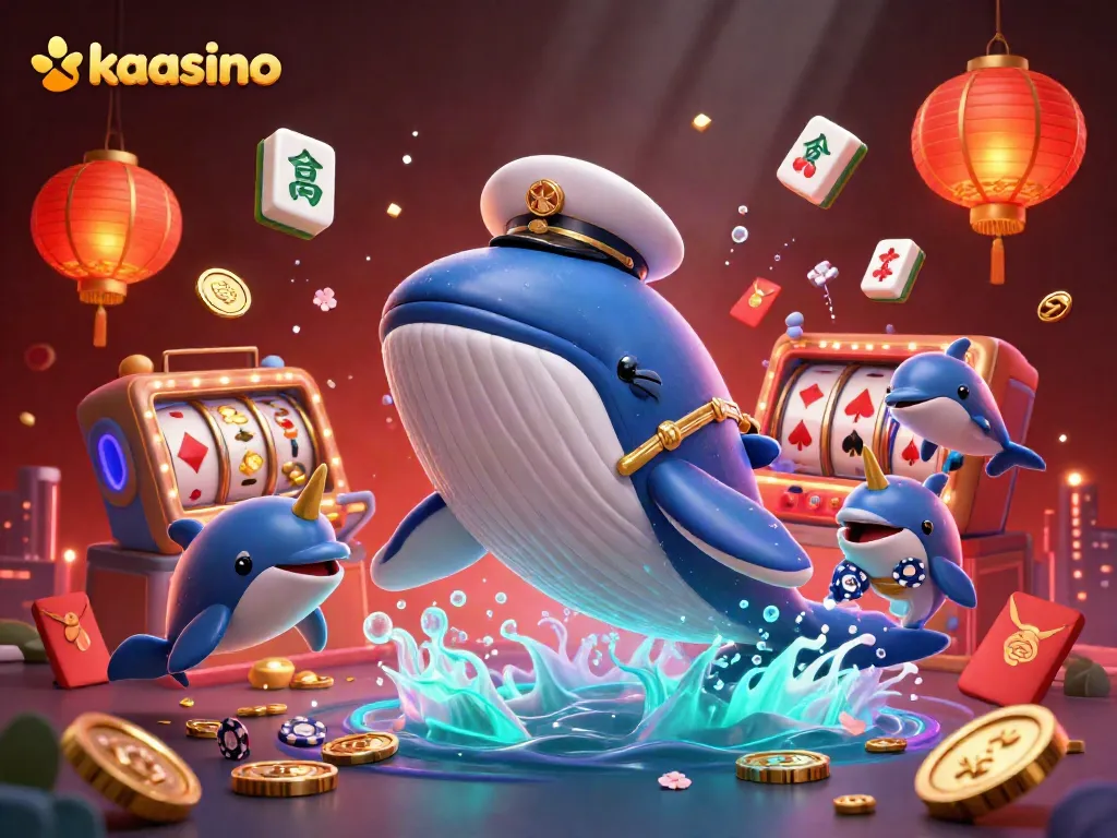 Kaasino offers an engaging online gaming experience with playful dolphins, a whale captain, and vibrant slot reels.