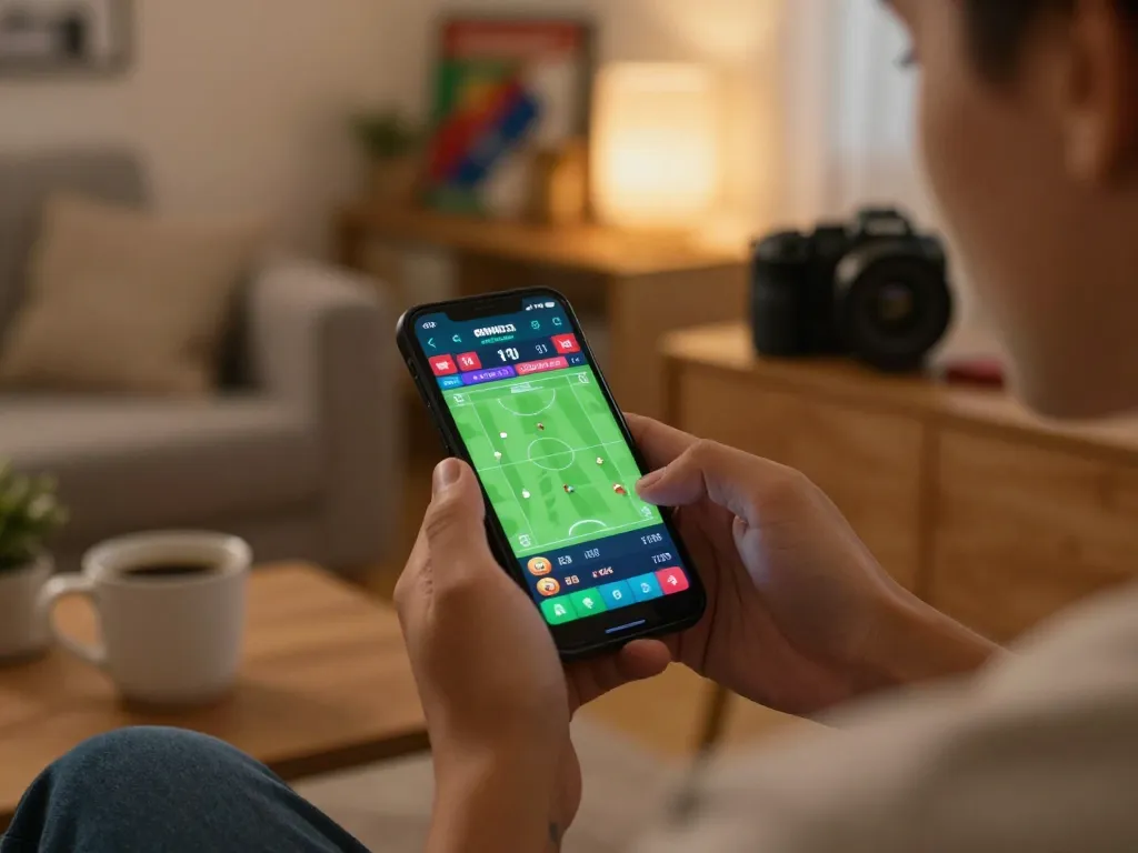 Bet on sports via KK55 app with vibrant odds display from a cozy living room.