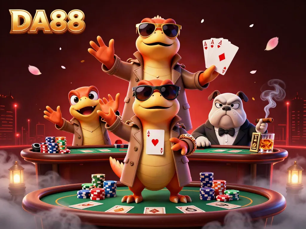 Engage with DA88 themed VIP casino scene featuring raptors disguised as a tall person.