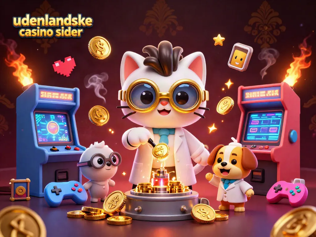 Engage with udenlandske casino sider in this vivid illustration featuring a mad scientist cat and dog creating coins.