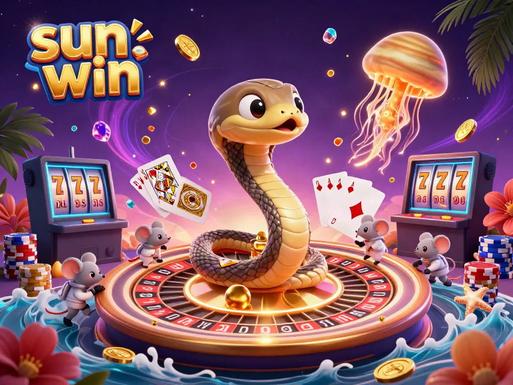 Experience sun win excitement with astronaut mice and roulette in a cosmic casino scene.