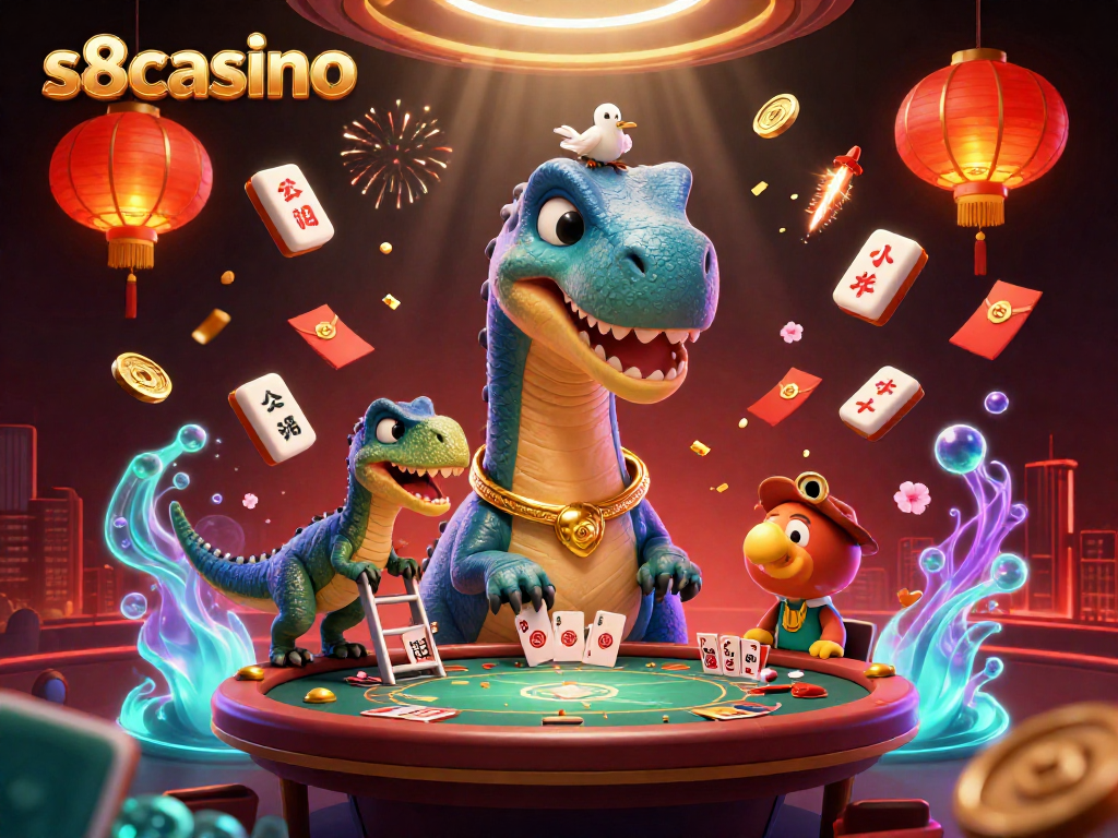 Experience thrilling gameplay at s8casino with vibrant, dynamic 3D casino scene illustration.