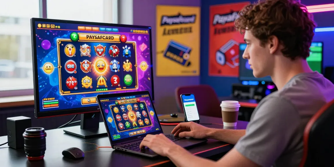Paysafe Card Casino Spielszene mit einem Nutzer, der in aufregendes Online-Glücksspiel vertieft ist und eine moderne Spielumgebung zeigt.
