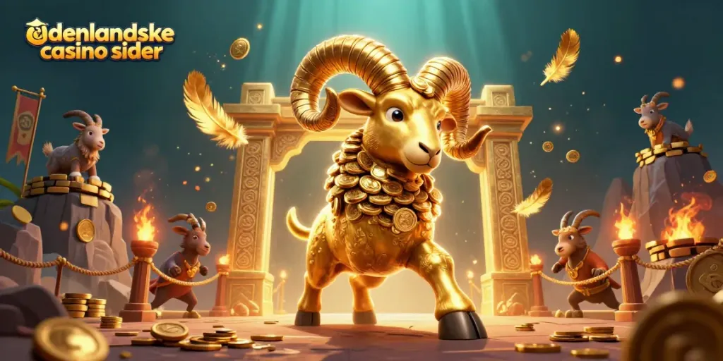 Engage with udenlandske casino sider through a vibrant scene of golden ram charging, casino elements, and dynamic visuals.