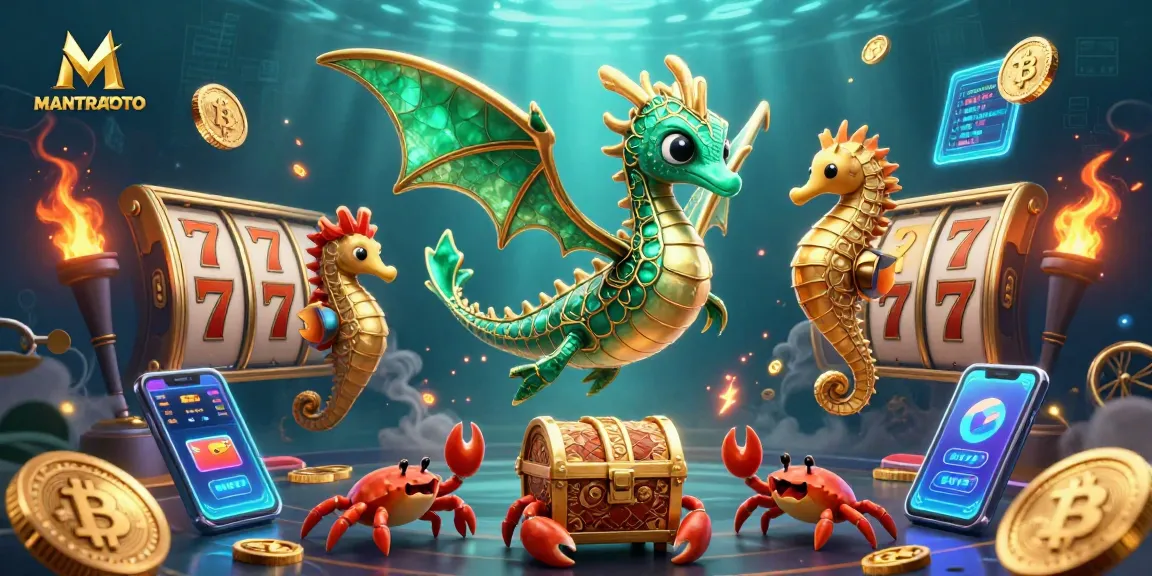 Engage in thrilling gameplay with MANTRATOTO, where a vibrant sea dragon and treasures await!