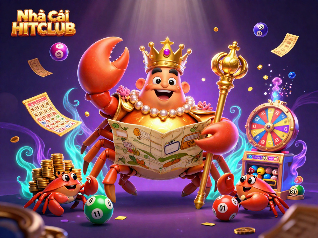 Experience thrilling gameplay at Nhà cái HITCLUB with vibrant lottery elements and a majestic golden crab.