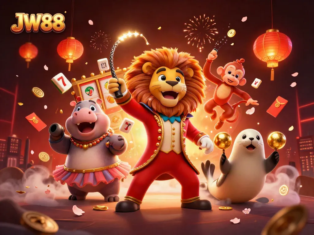 Engage with JW88 in a lively casino scene full of excitement and colorful gaming elements.