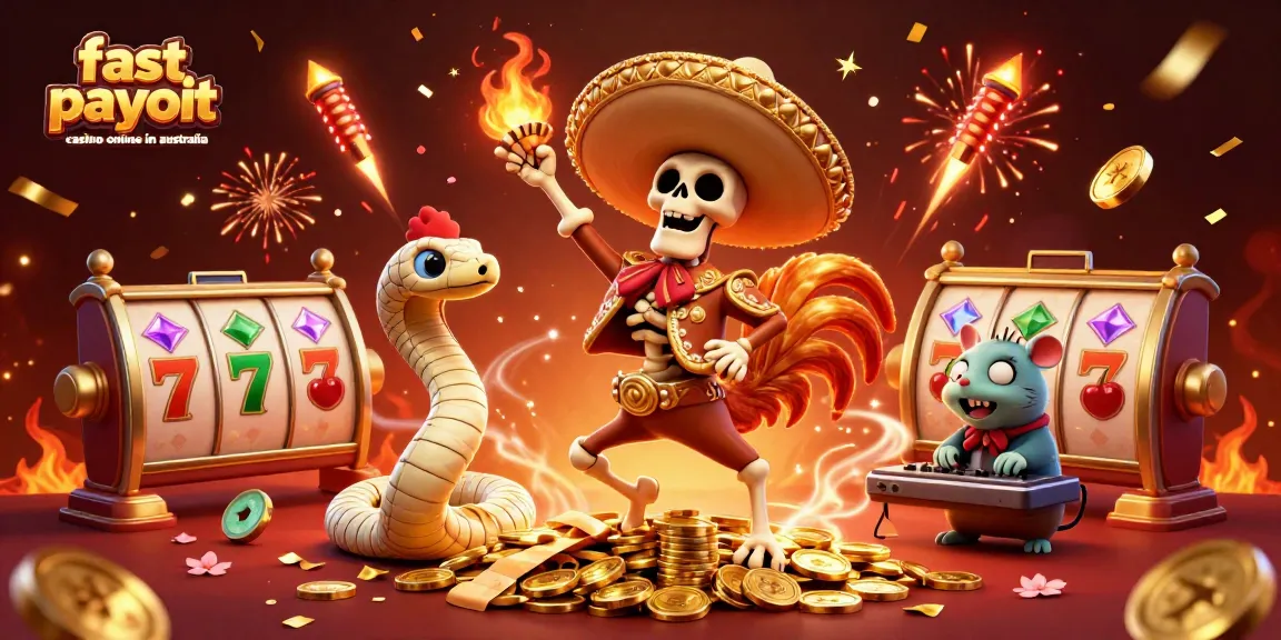 Experience the thrill of fast payout casino online in Australia with exciting gaming visuals and characters.