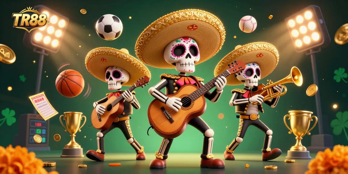 Experience the thrills of TR88 with a colorful mariachi band amidst vibrant sports elements.