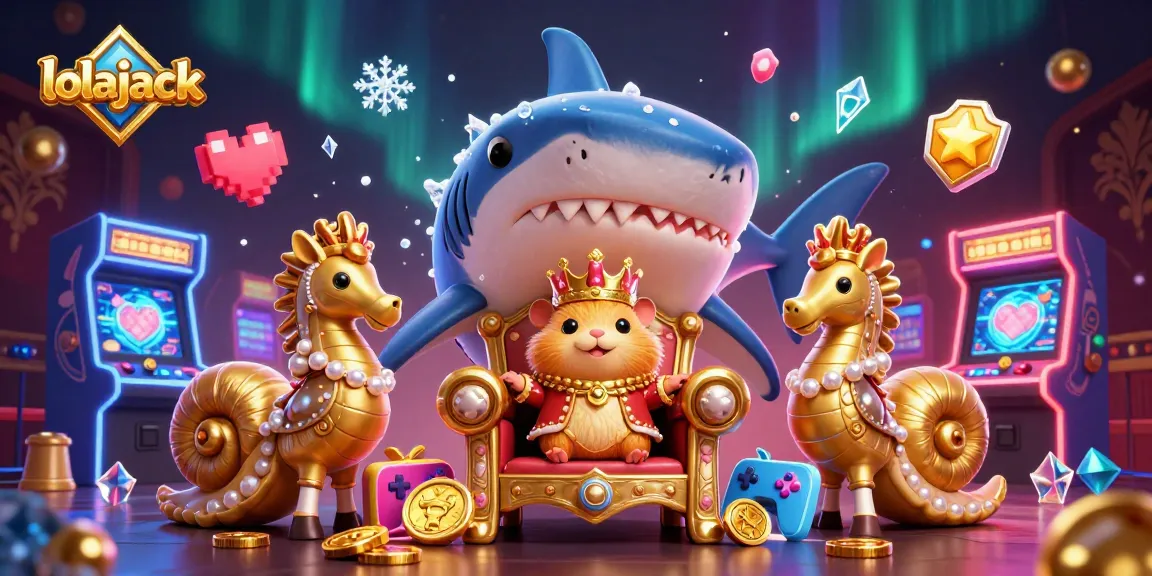 Play engaging games at lolajack, a vibrant casino with colorful arcade elements and royal characters.
