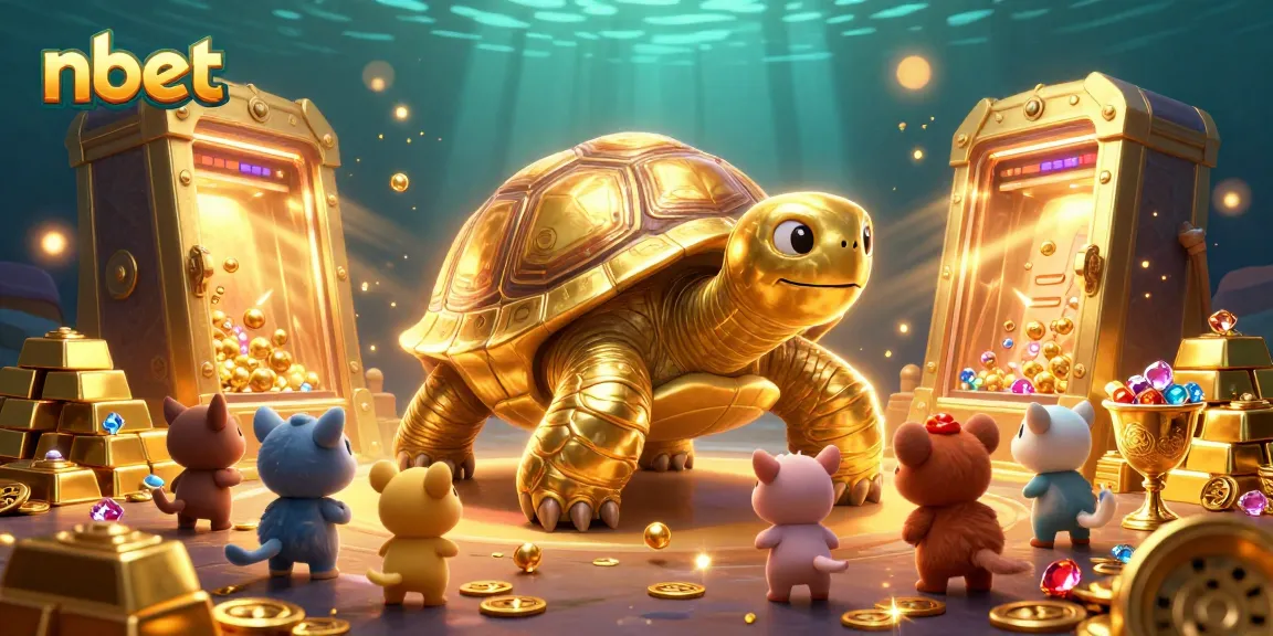 The vibrant atmosphere of nbet captures excitement in a whimsical casino scene with a golden tortoise pinball machine and eager animals.