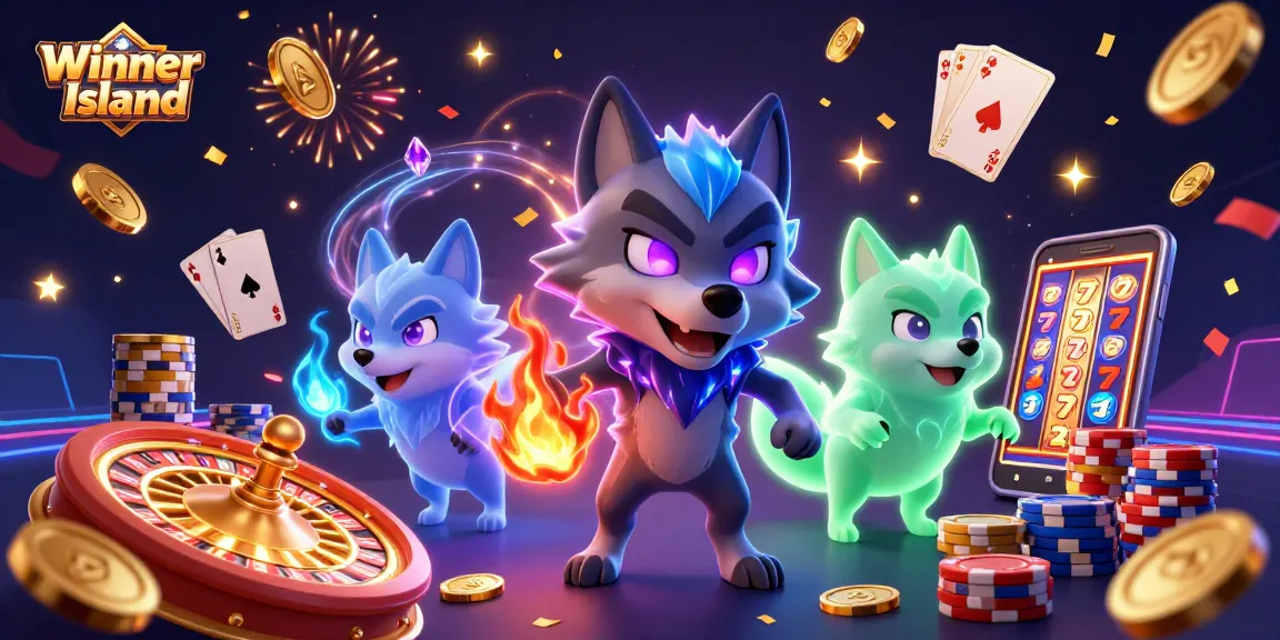 Experience the thrill of gaming at Winner Island with dynamic casino elements and vibrant characters.