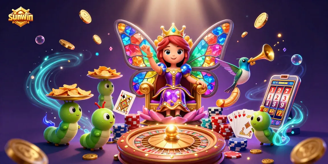 Experience the excitement of sunwin with vibrant graphics and casino elements in a dynamic 3D illustration.