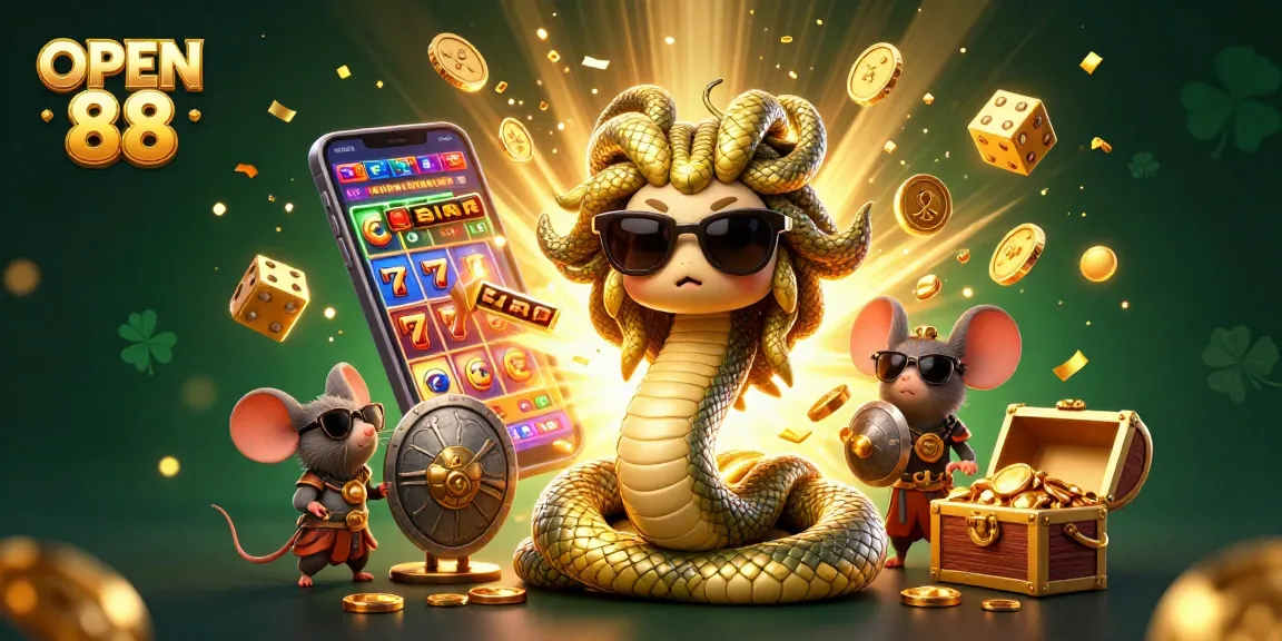 Engage in thrilling gaming with OPEN 88's vibrant casino-themed illustration full of excitement and fun.