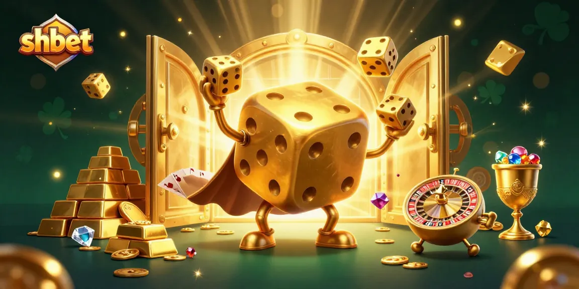 Engage in exciting gameplay at shbet with dazzling golden dice and brilliant casino elements.