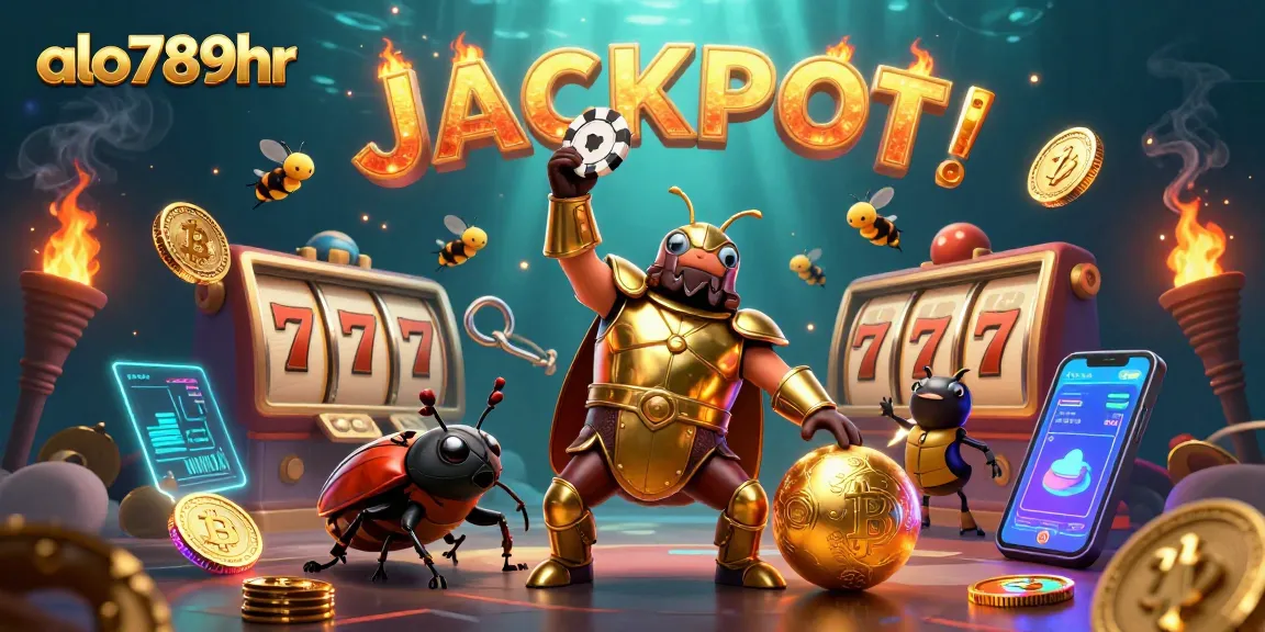 Experience thrilling wins at alo789hr with a cartoon hercules beetle showcasing a jackpot celebration!