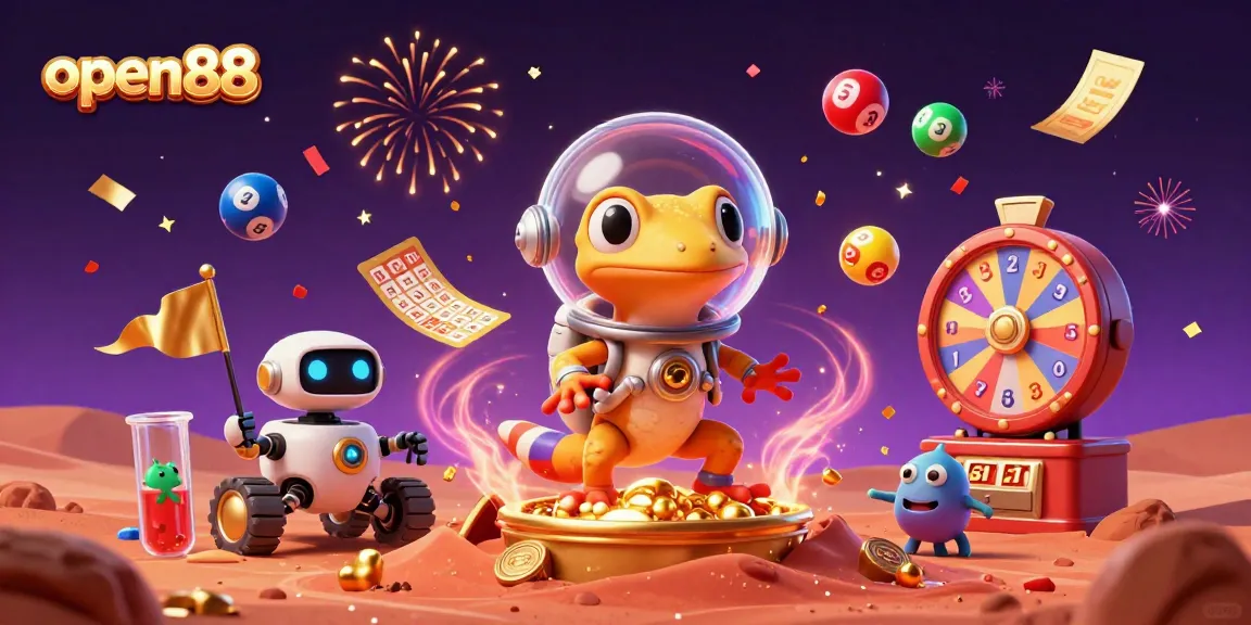 Experience the excitement of open88 with a Martian gecko uncovering a golden casino in vibrant 3D.